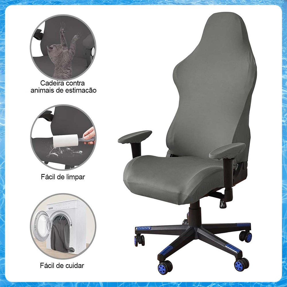 Kit Capa para Cadeira Gamer Cinza Protetor – Impermeável, Elástico, para Poltrona e Cadeira de Escritório