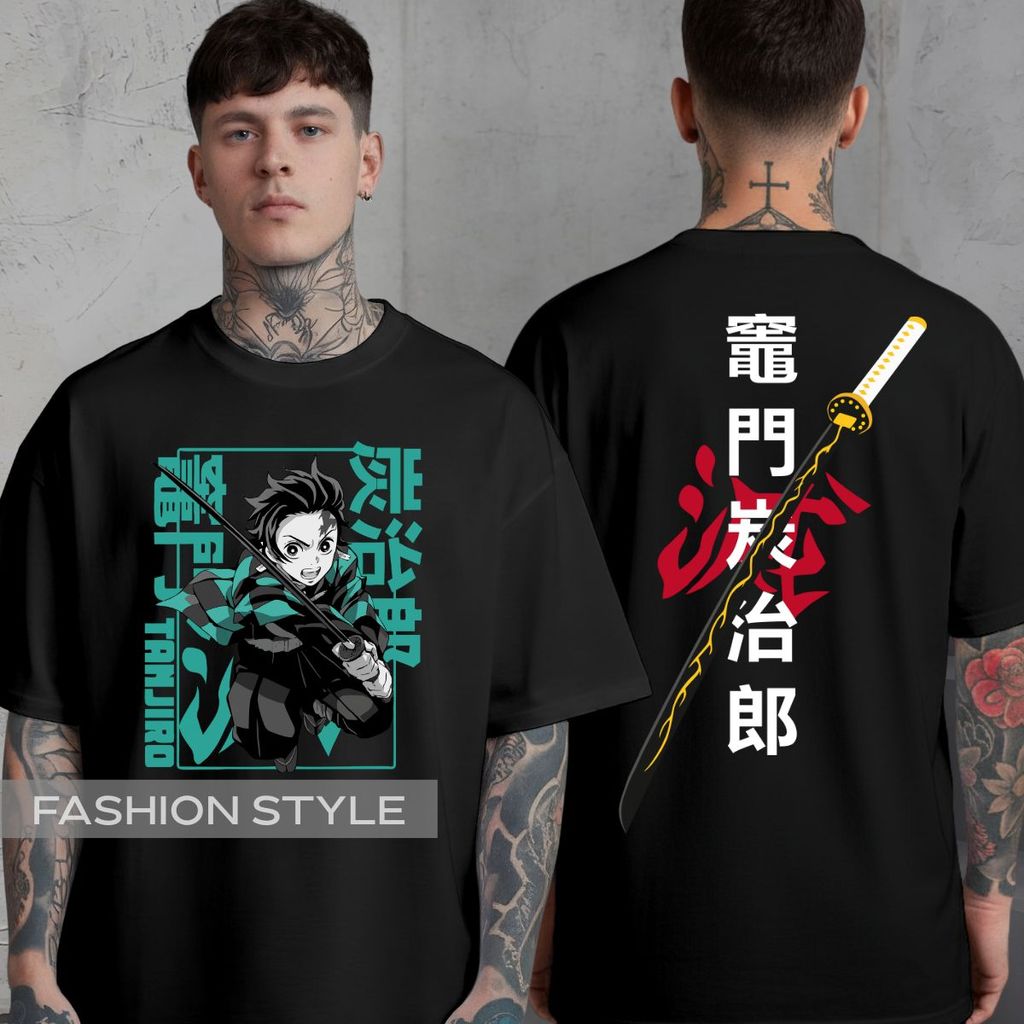 Camiseta Tanjiro Demon Slayer Anime Castelo Infinito Estampa Tumblr Katana Sol Água Camisa Unissex Plus Size Preta
