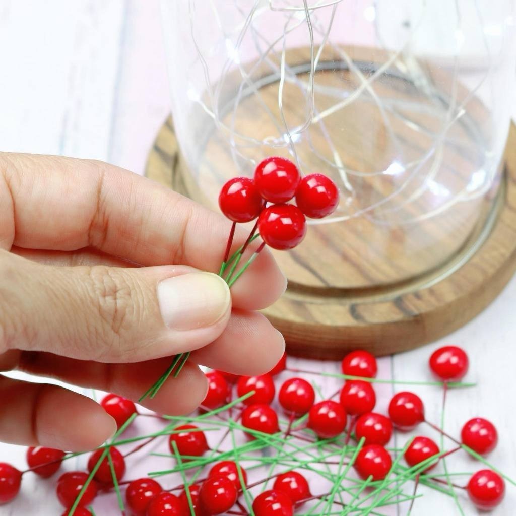 Mini Pérola Artificial de Baga, Plástico Frutas Cerejeira Festa de Natal- Vermelho, Ouro - 15 Unidades -