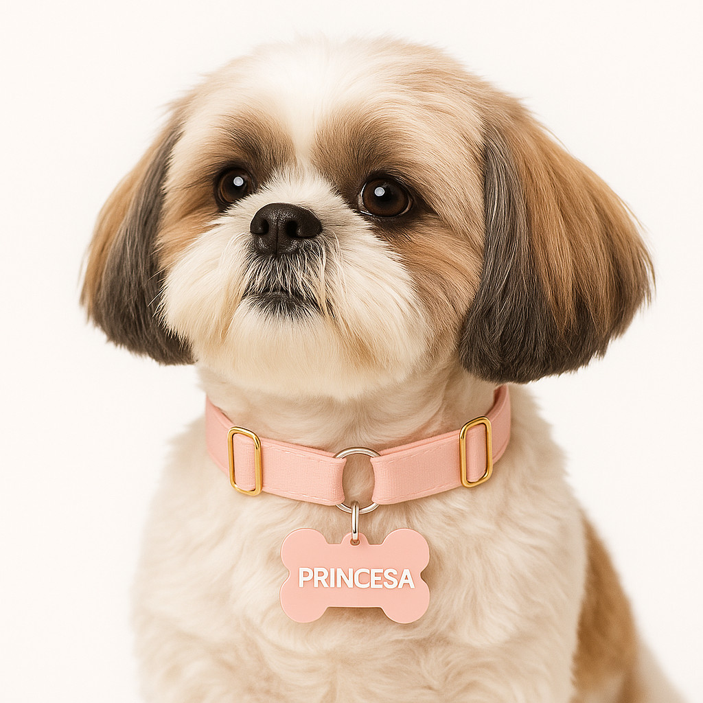 Coleira para Cachorro Yoo Pets com Placa Gravada Nome e Telefone Sem Fecho