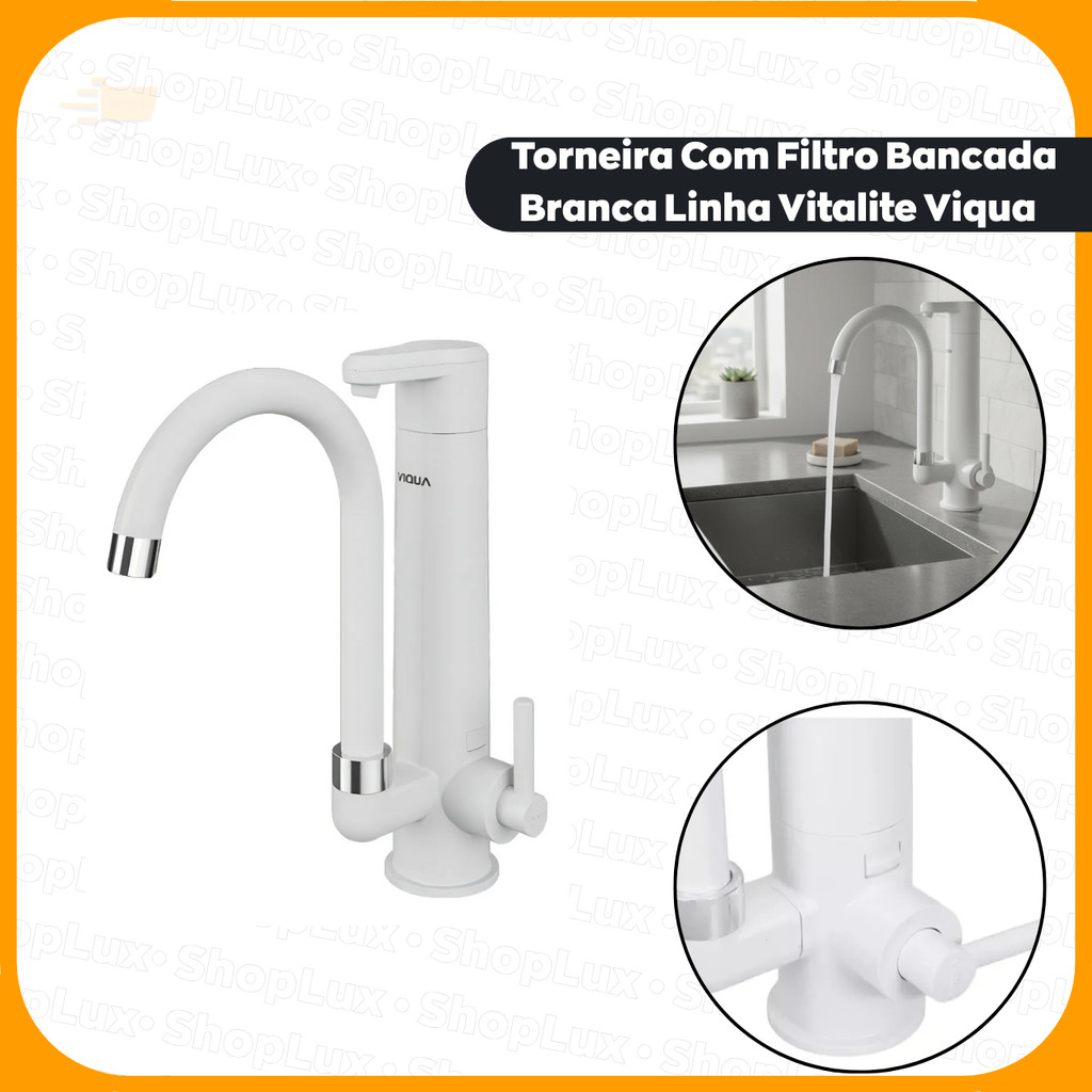 Torneira Com Filtro Bancada Branca Linha Vitalite Viqua