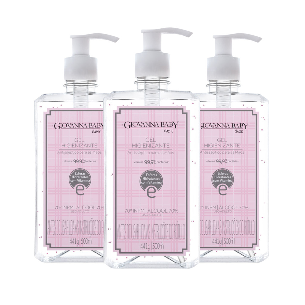 Kit C/3 Gel Higienizante Giovanna Baby Classic 500ml