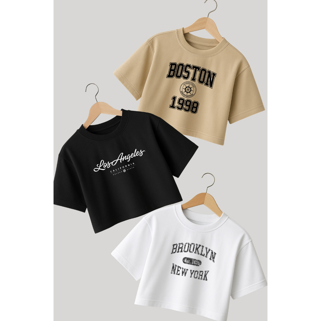 Kit 3 Cropped Feminino Oversized Casual Algodão Básico Moda Conforto Estilo Streetwear Academia Look Treino