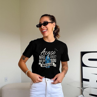 Camiseta Feminina 100% Algodão Estampa Nossa Senhora Aparecida Blusa Catolica Sou Da Imaculada em Oferta na Shopee