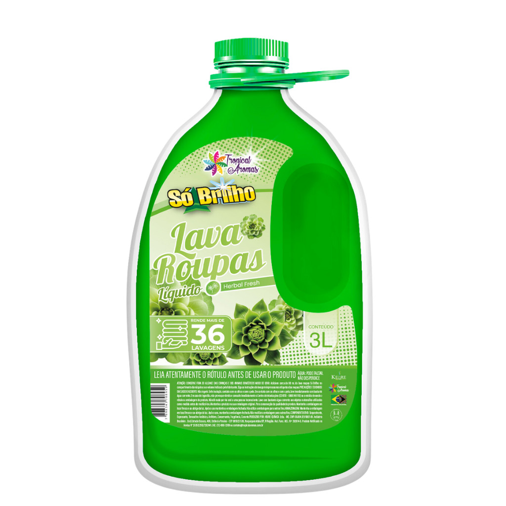 Sabão Lava Roupas Líquido Só Brilho Herbal Fresh 3L Rende + 36 Lavagens Tropical Aromas
