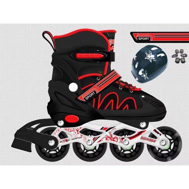 Patins Roller Inline Preto Ajustável Com Luz De Led Com OU SEM Kit Proteção Várias Cores E Tamanhos Promoção