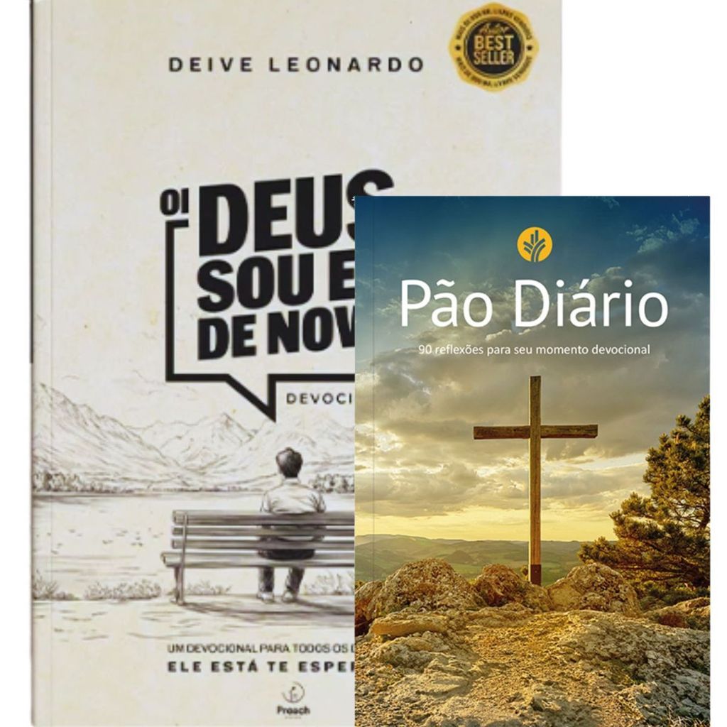 Kit 2 Livros | Oi Deus, Sou Eu de Novo -Deive Leonardo + Pão Diário 90 Reflexões Capa Cruz