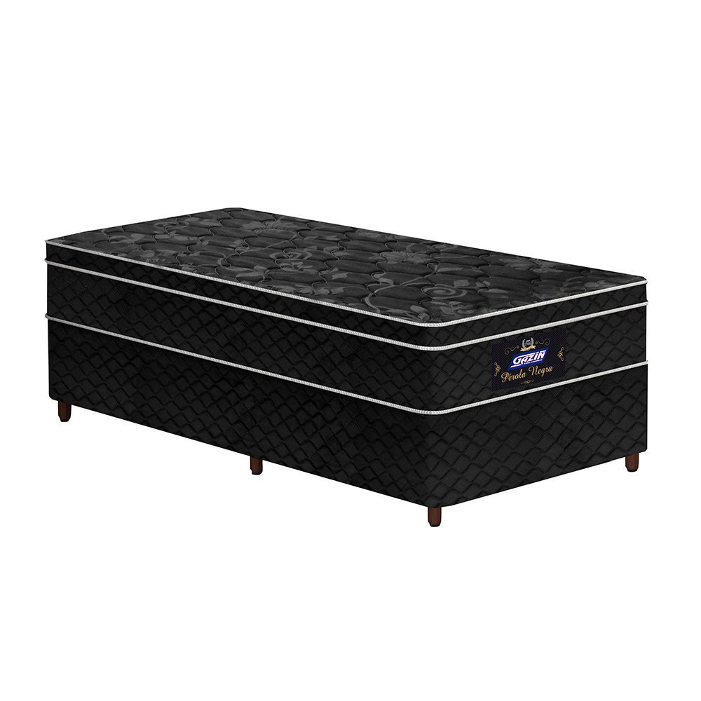 Conjunto Cama Box Solteiro de Molas Gazin Pérola Negra  88x188