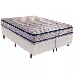 Cama Box Queen: Colchão Molas Ensacadas Paropas Blue + Base CRC Rústico White(158x198)