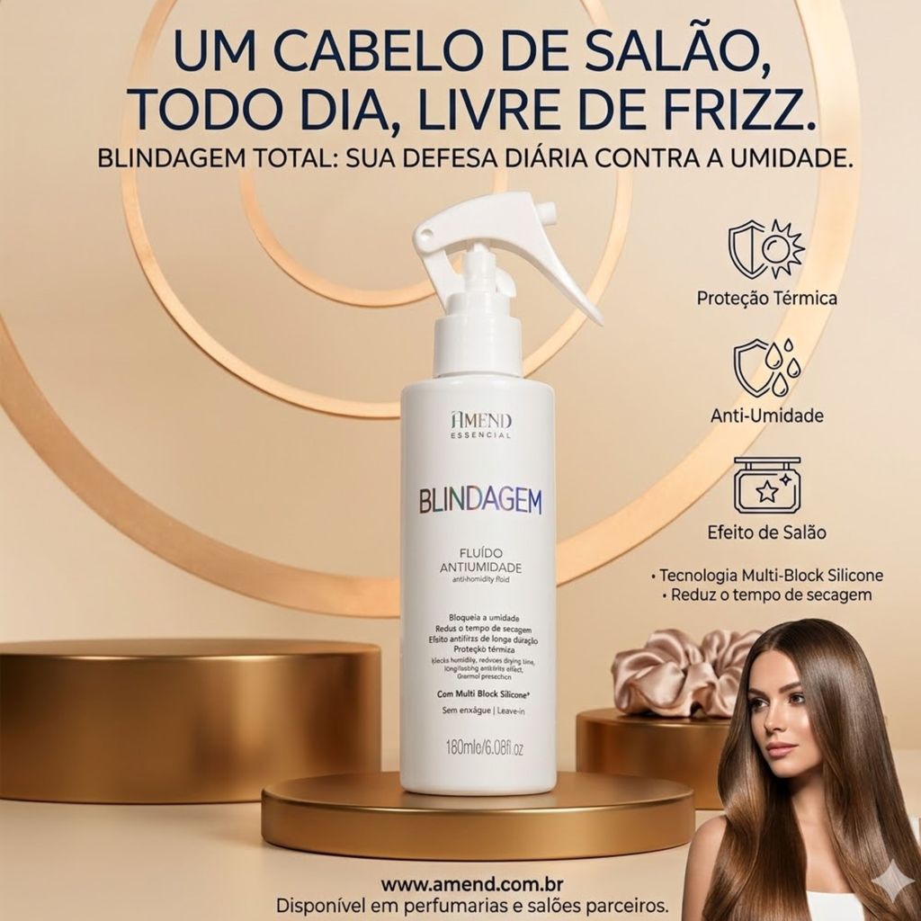 Fluído Antiumidade Amend Cosmetics Blindagem Essencial 180ml – Cabelos Alinhados por Mais Tempo