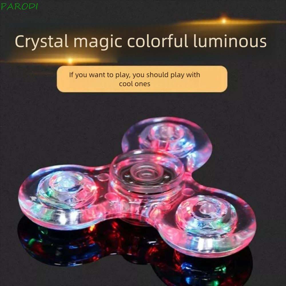 PARODI Beaming Hand Spinner , Giroscópio Luminoso De Ponta Do Dedo De Cristal Com Luz LED , Brinquedo Elétrico De Trevo
