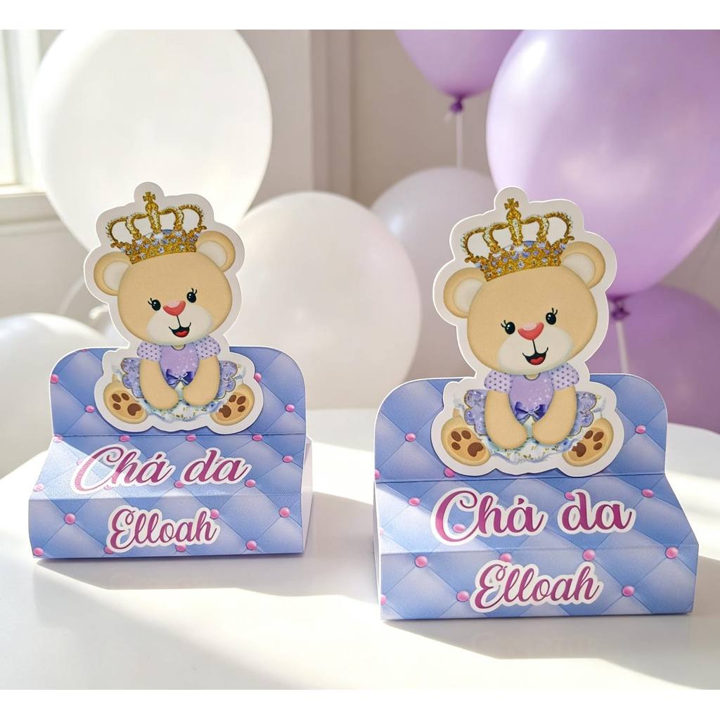 PORTA BIS DUPLO URSINHA PRINCESA LILAS CHÁ ( PEGUE E MONTE ) LEMBRANCINHA PERSONALIZADA FESTA INFANTIL MIMOS ANIVERSÁRIO