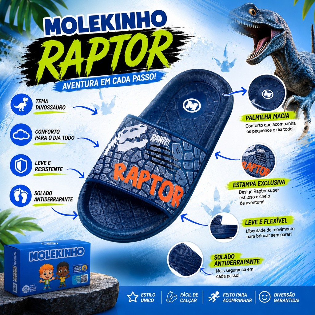 Sandália Infantil Chinelo Eva Anti-Derrapante Dinoussauro Rex