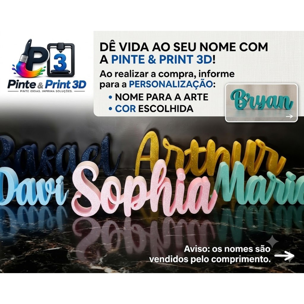 Letreiro Personalizado com Nome em Impressão 3D | Decoração para Quarto, Porta Maternidade, Festas e Nichos
