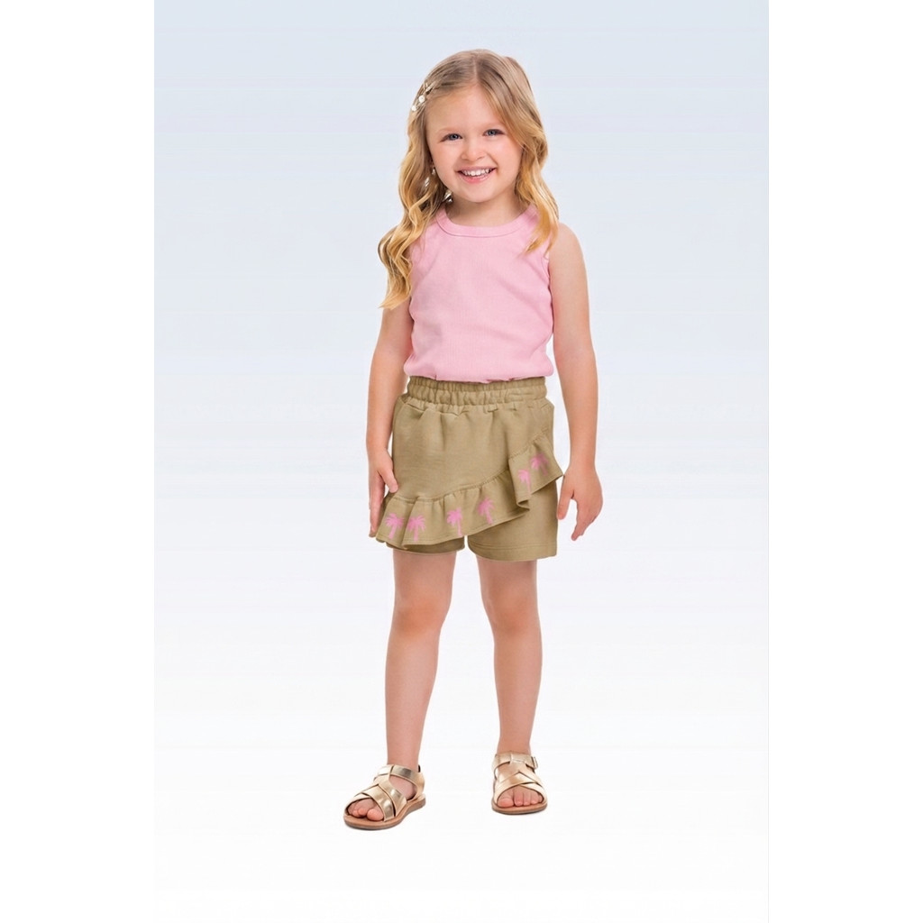 Conjunto Infantil Regata Canelada Short Saia Malha Fakini