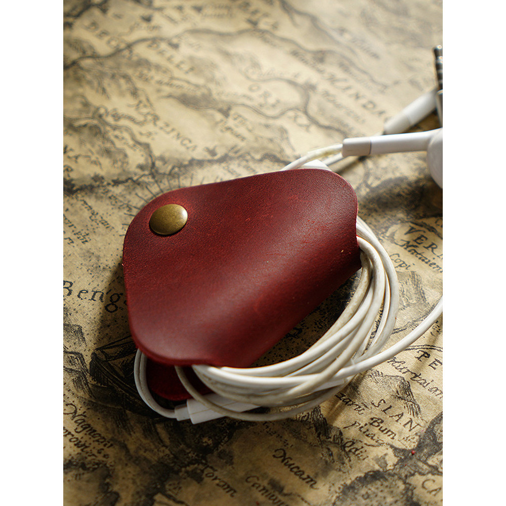 Dispositivo de armazenamento de fone de ouvido de couro genuíno genuíno Crazy Horse Leather Hub Dispositivo de armazenam