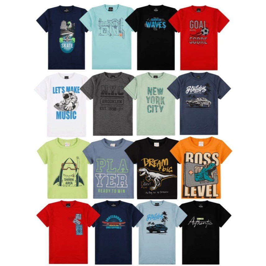 Kit 3 Camisetas Infantis Menino Estampadas Cores e Estampas Sortidas Algodão Secagem Rápida ENVIO IMEDIATO