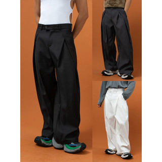 CLP Preto Branco Cinza Calças Design Plissado Calças Casuais de Perna Larga Calças Masculinas Soltas Retas Drape Trendy 
