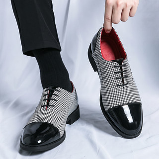 Estilo britânico Derby sapatos masculinos de negócios Formal Wear sapatos de couro respirável Houndstooth xadrez coreano