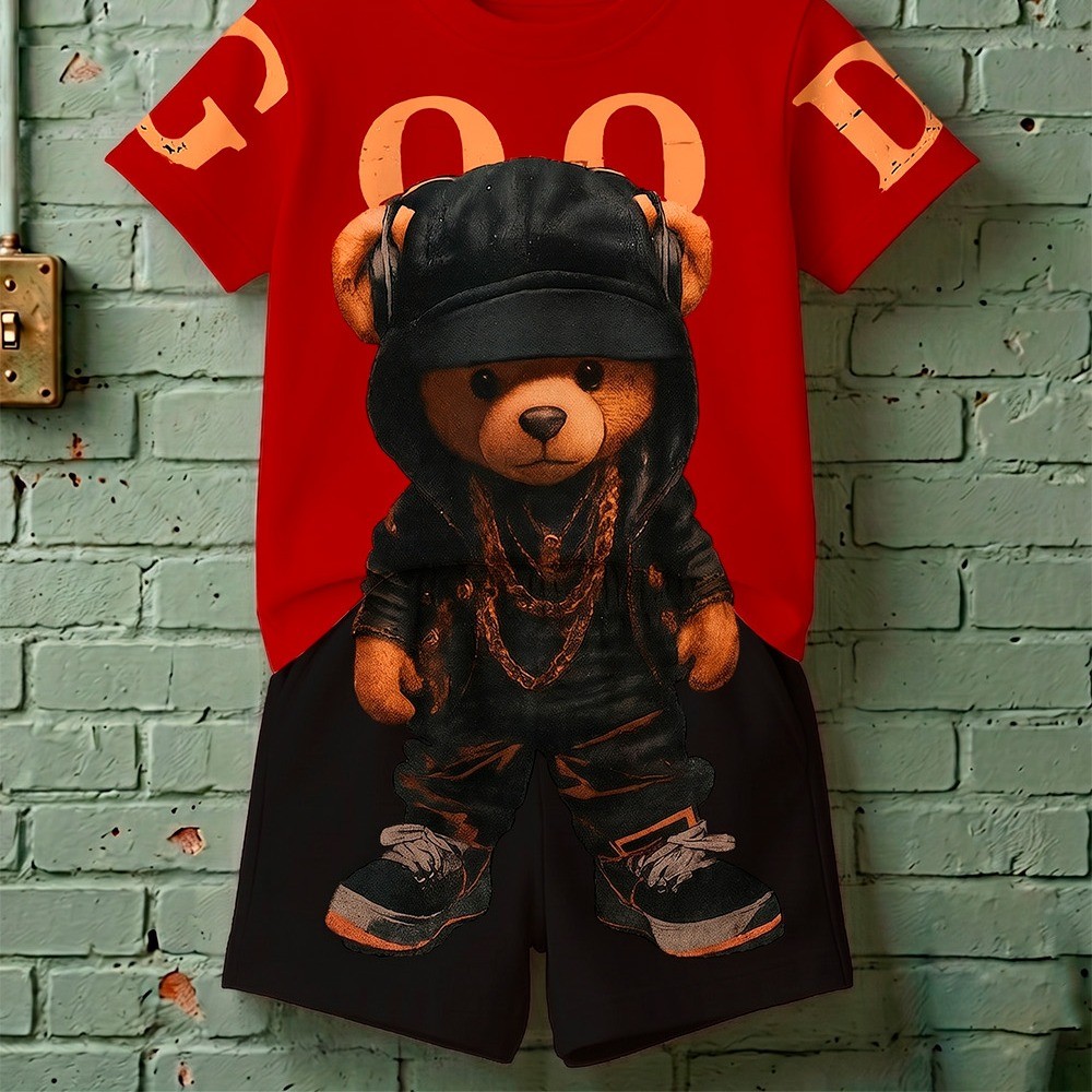 Conjunto Urso Good Estiloso Camiseta Bermuda Infantil Juvenil  Estampado 100% Algodão Premium Máximo Conforto