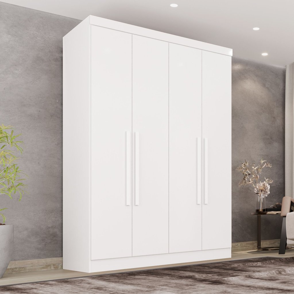 Guarda-Roupa Solteiro 4 Portas 2 Gavetas França Branco Branco