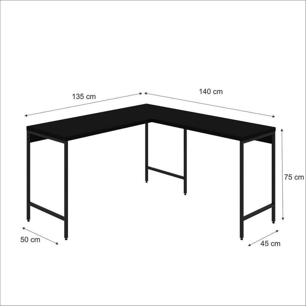 Escrivaninha Mesa Escritório em L Estilo Active 135cm Industrial Yescasa Preto Preto Onix/Preto