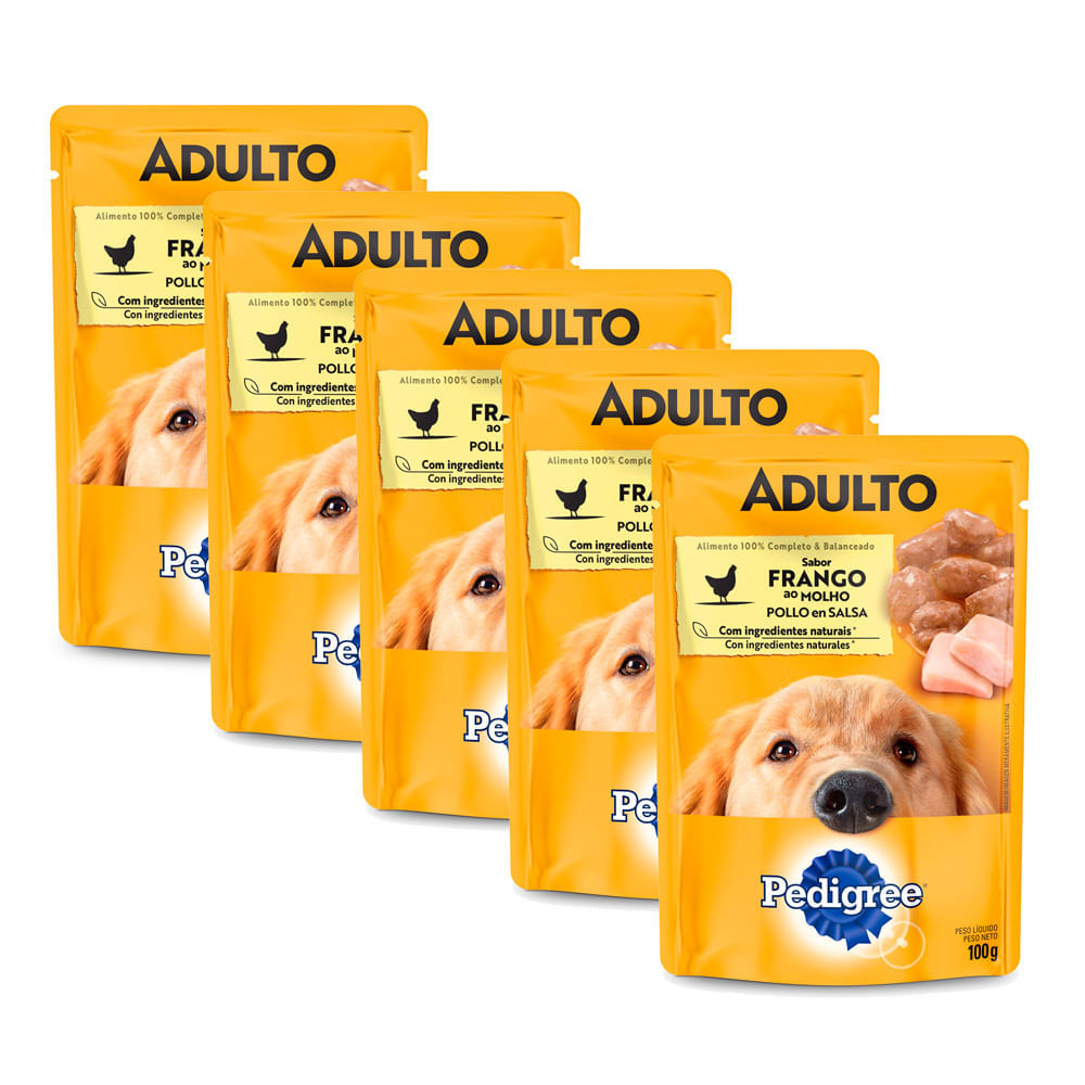 Kit 5 Ração Úmida para Cachorro Pedigree Adulto Raças Pequenas Sabor Frango ao Molho em Sachê 100g