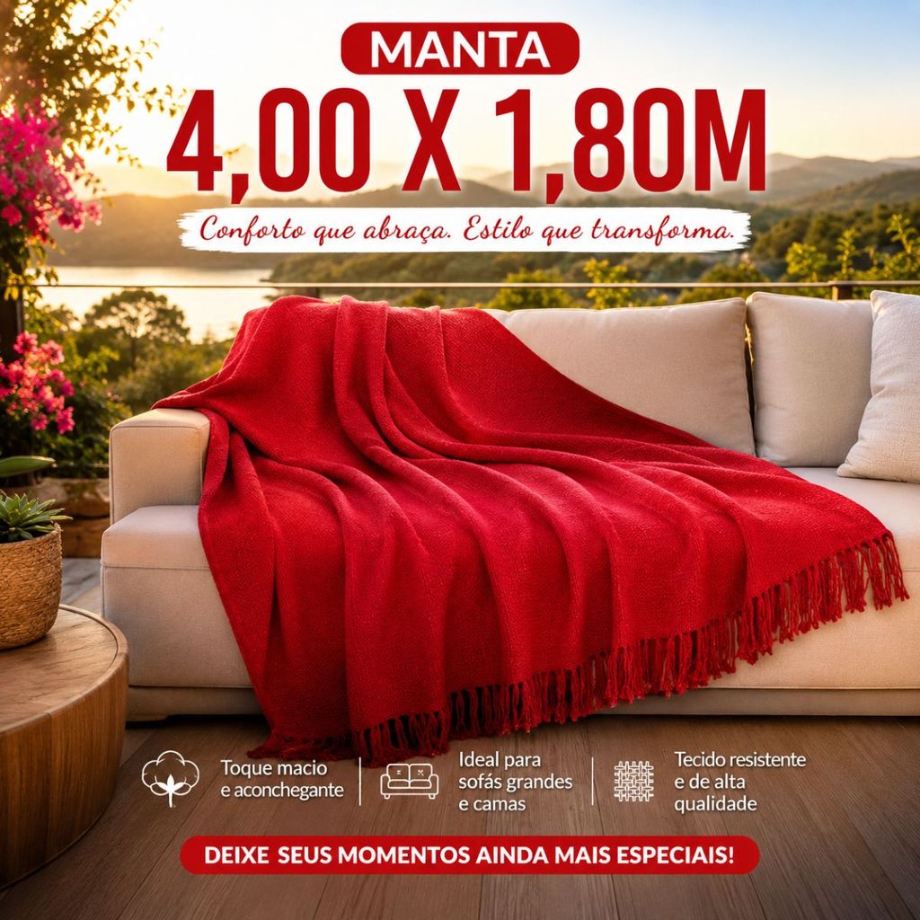 Manta Decorativa para Sofá King 4,00 x 1,80 Macia e Resistente – Funcional E Proteção com Estilo