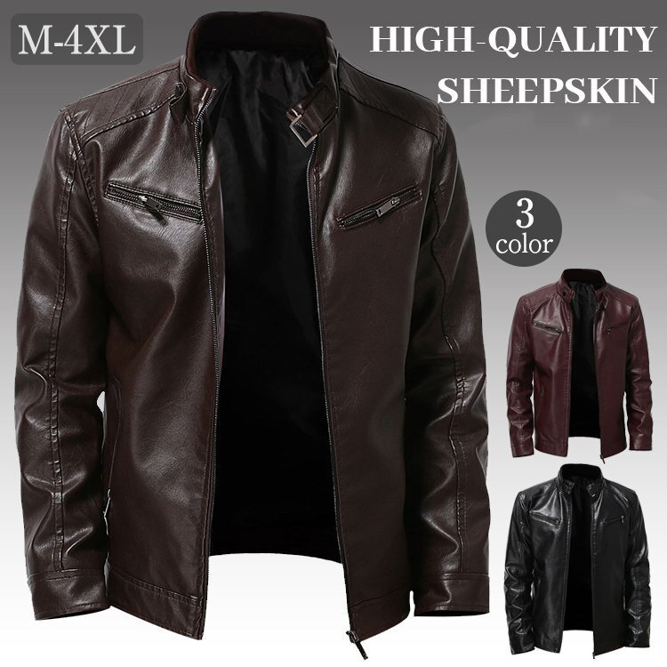 [Stylish Outerwear] PU Leather Men's Slim-Fit Jacket Business Casual Zipper Stand Collar Modern Blazer