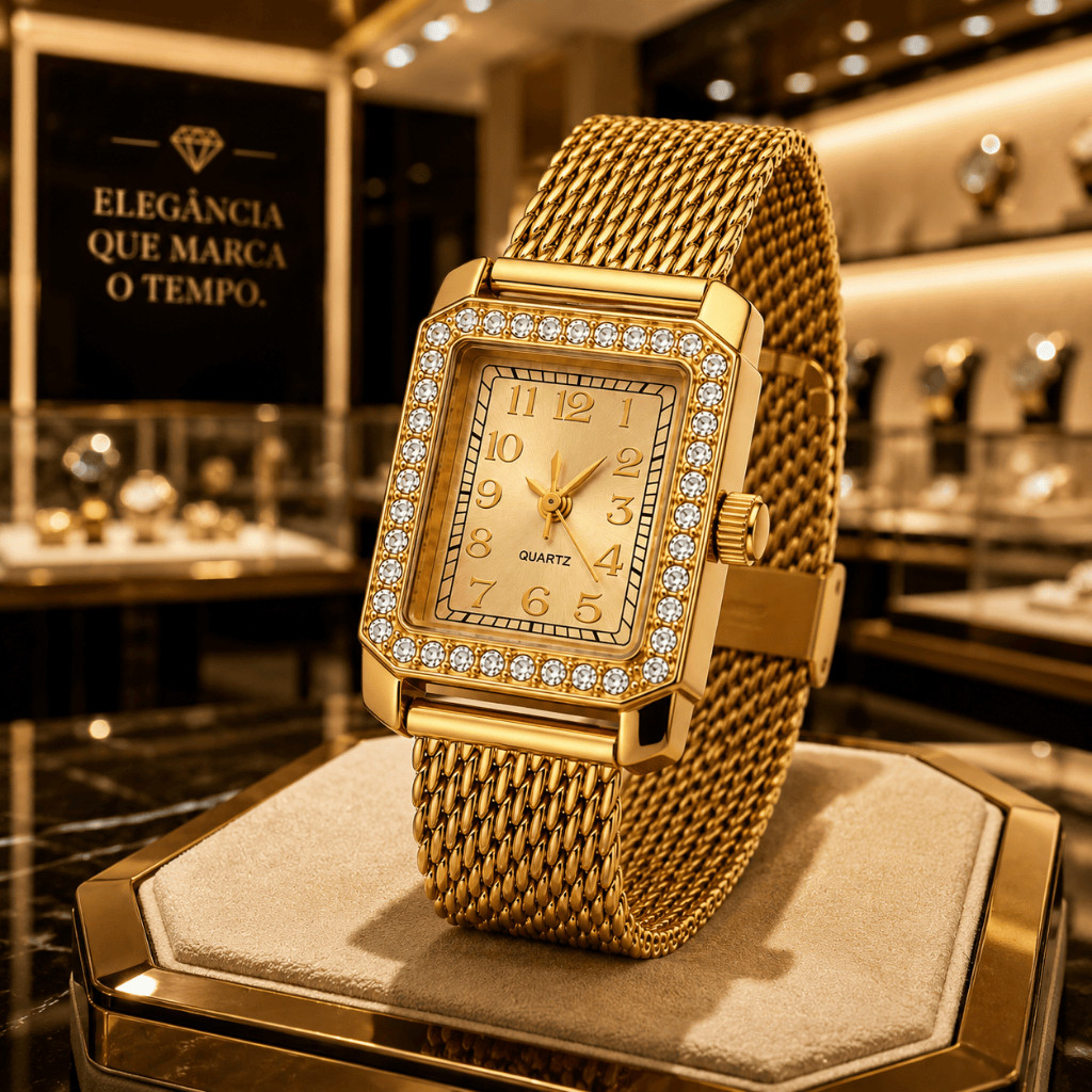 Relógio Feminino Cravejado Luxo Dourado Prata Elegante Social Festa Madrinha Formatura Fino Chique Delicado Top

