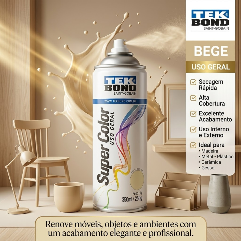 Tinta Spray Aerossol Bege Uso Geral 350ml 250g Tekbond