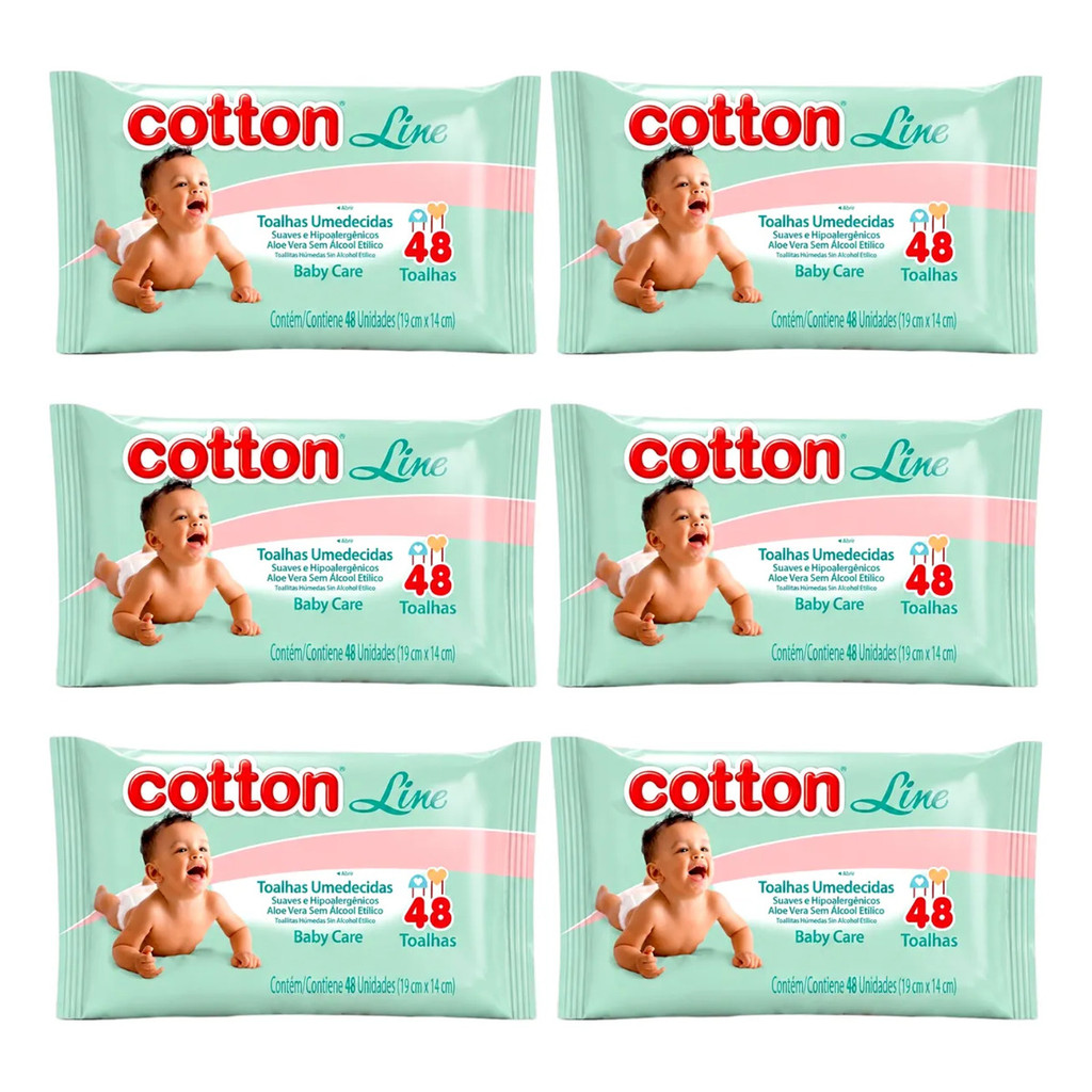 Kit 6 Pacotes Toalhas Lenços Umedecidos Limpeza Higiene Bebe Recem Nascido Pele Sensível Sem PerfumeBaby Care