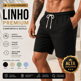 Short de Linho Básico Mauricinho Bermuda Casual Sarja Praia Verão