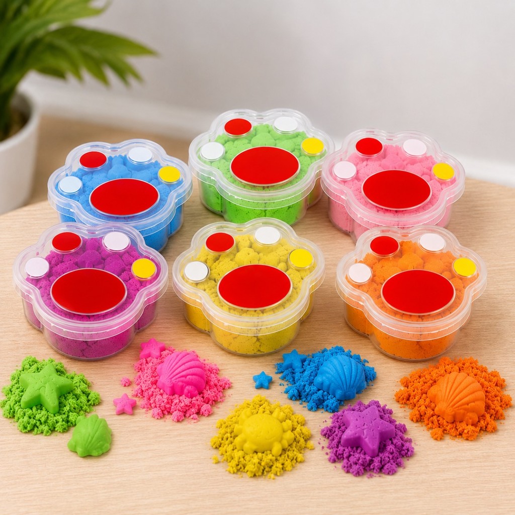 Kit 12 Pote Massinha de Areia Cinética 6 Cores Infantil Patinha Moldes Sensorial Brinquedo Educativo