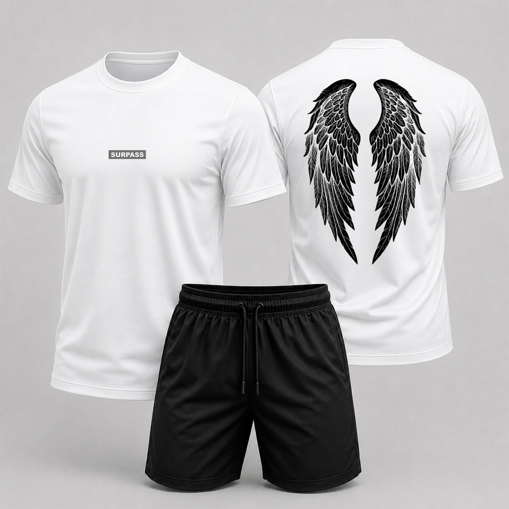 Conjunto kit camiseta masculina estampada e short tactel bermuda