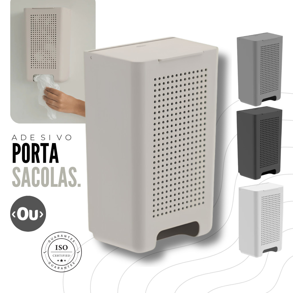 Dispenser Porta Sacolas de Parede Ármario Lavanderia Organizador Puxa Saco Adesivo Sem Furos Flow OU Premium