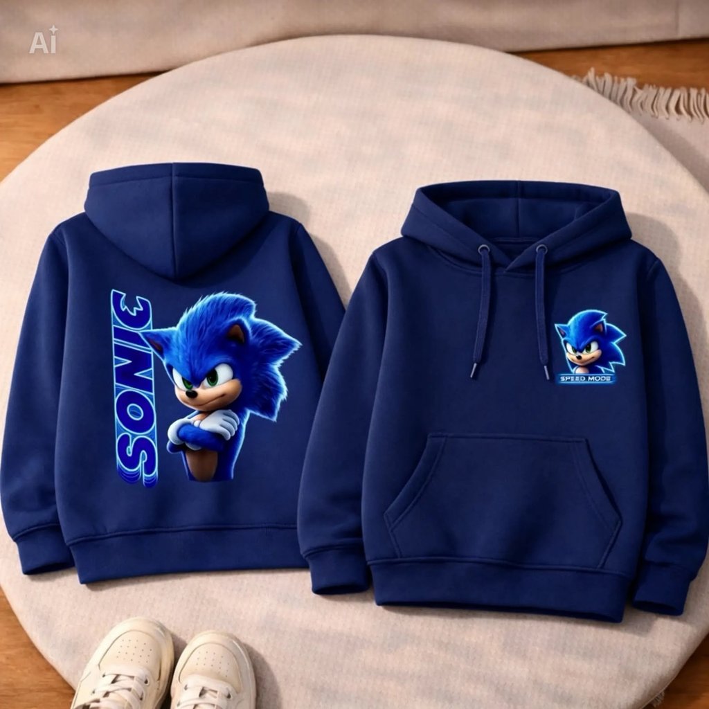 Moletom Blusa de Frio Infantil Canguru Premium Sonic Ouriço Quentinho Feminino e Masculino