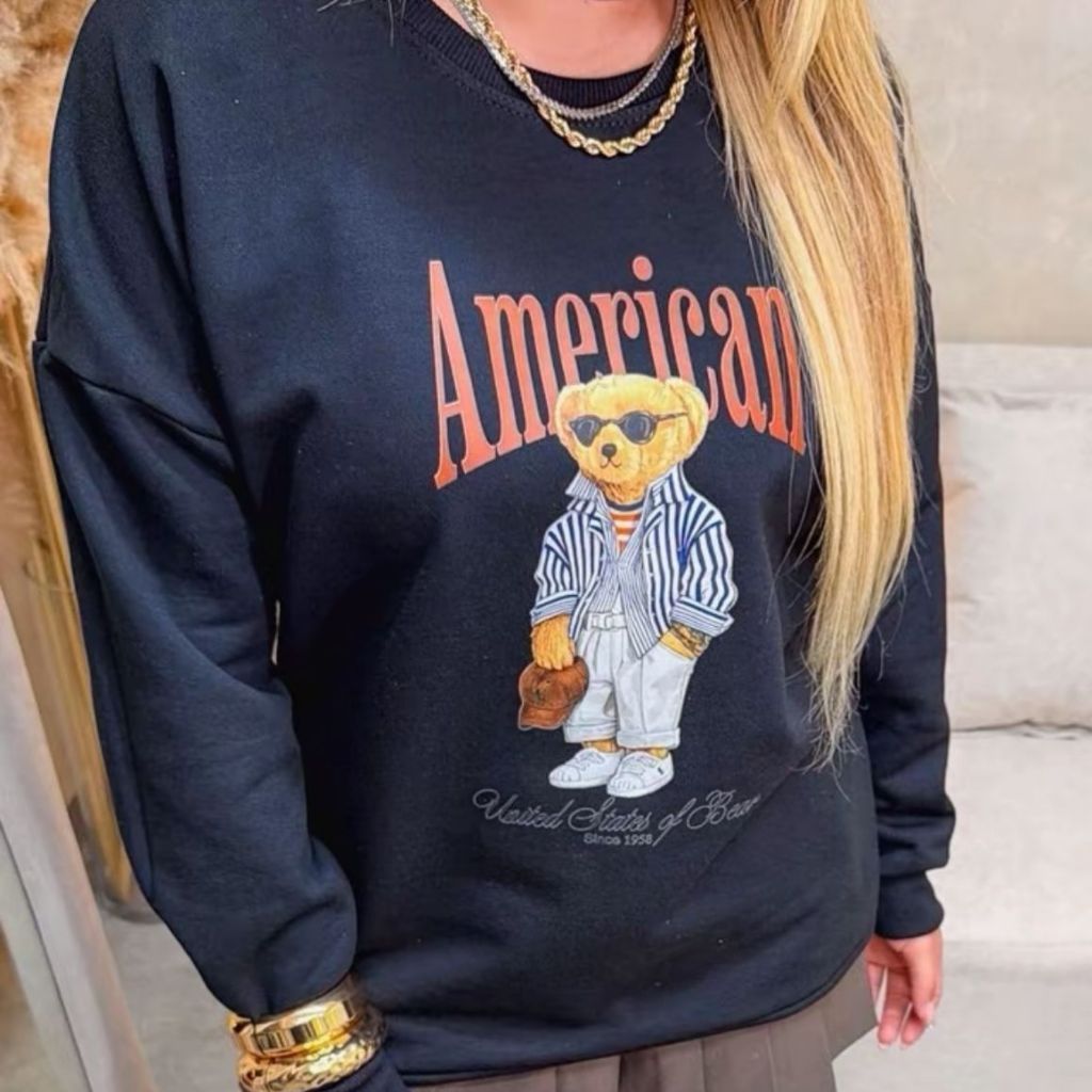 Blusa Moletom Feminina 100% Algodão Casaco Confotavel Felpudo Tendencia Ursinhos Estilosos — imagem 2 de 2