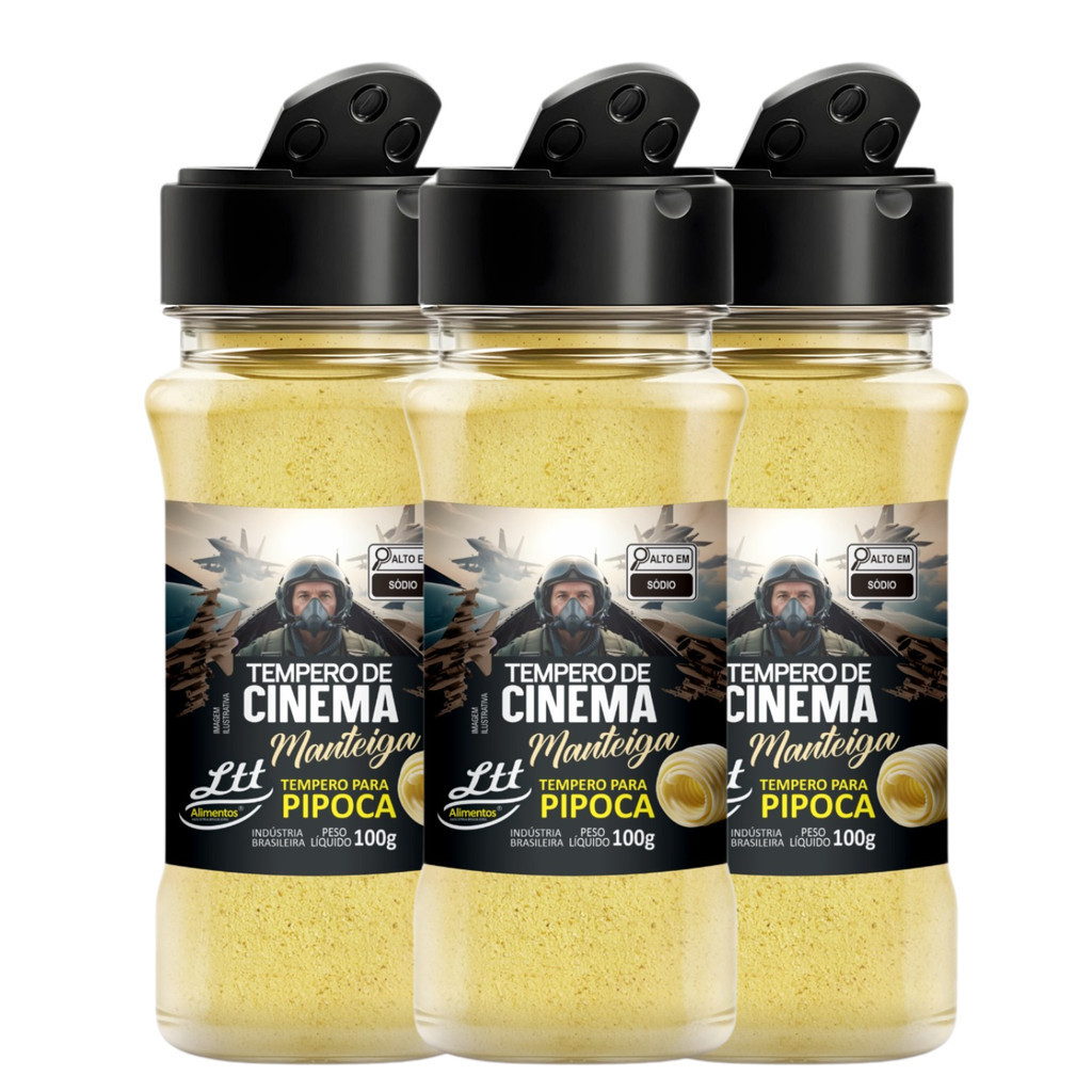 Temperos Para Pipoca 3 Unidades Sabor Manteiga 100g Cada