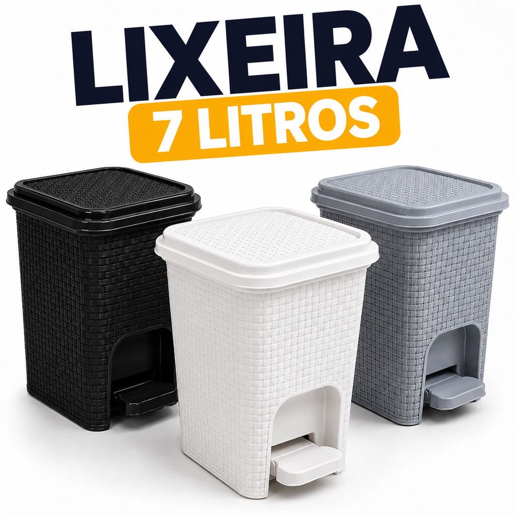Lixeira Rattan 7 Litros Com Tampa e Pedal Escritorio Quarto Banheiro Cozinha