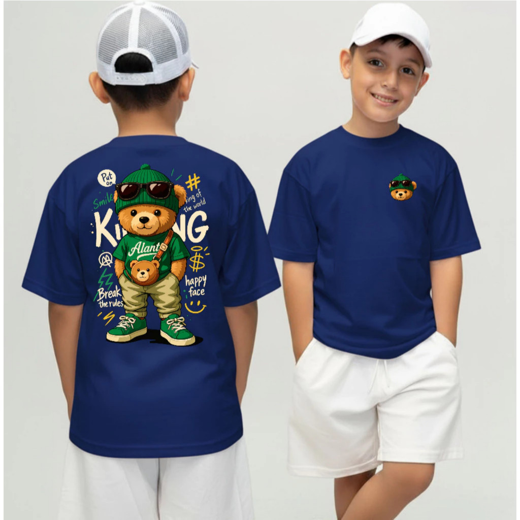 Camiseta Infantil Urso King Streetwear Malha 100% Algodão Camisa Juvenil Estilosa, Camisa infantil Alta Qualidade