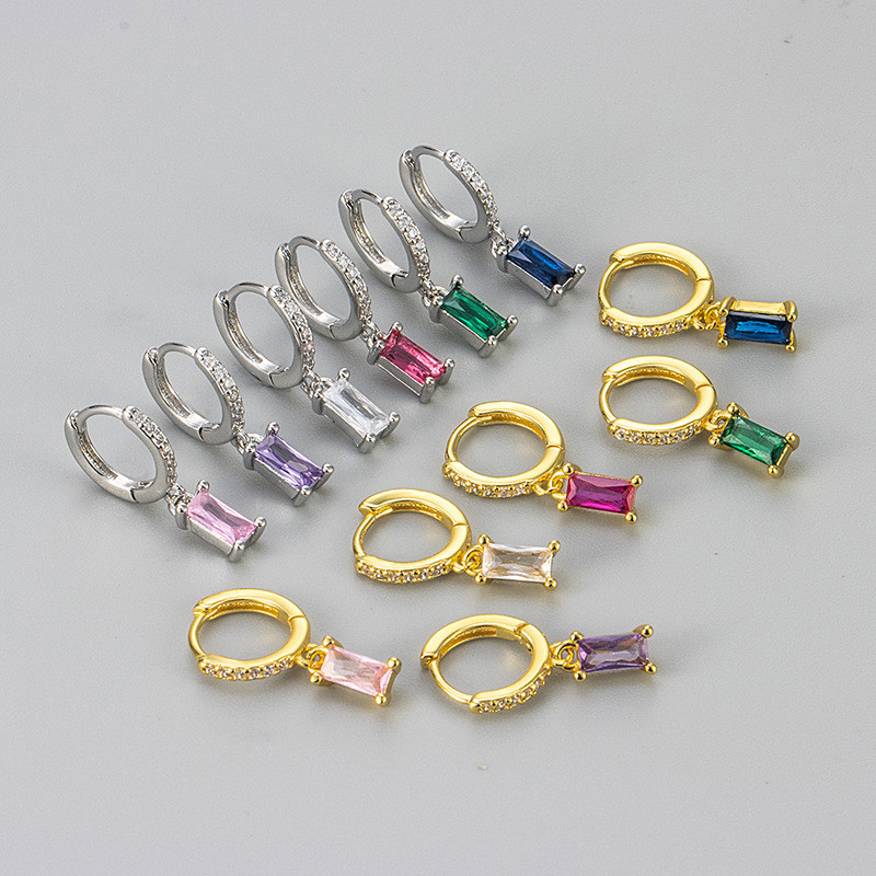 Geométrico diamante-cravejado retangular colorido zircão brincos feminino simples diamante-cravejado moda brincos na mod