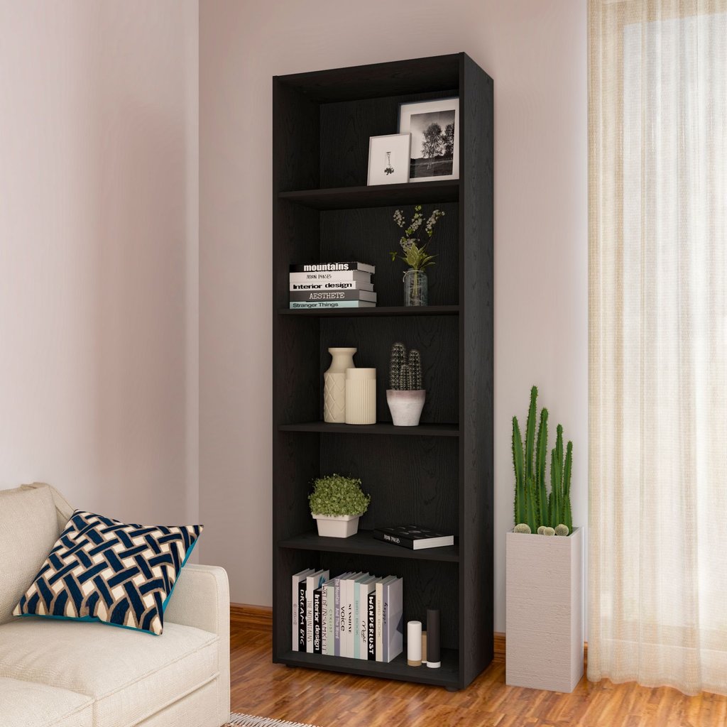 Estante para Livros com Sapatas Antiumidade 5 Prateleiras Multy Preto Preto