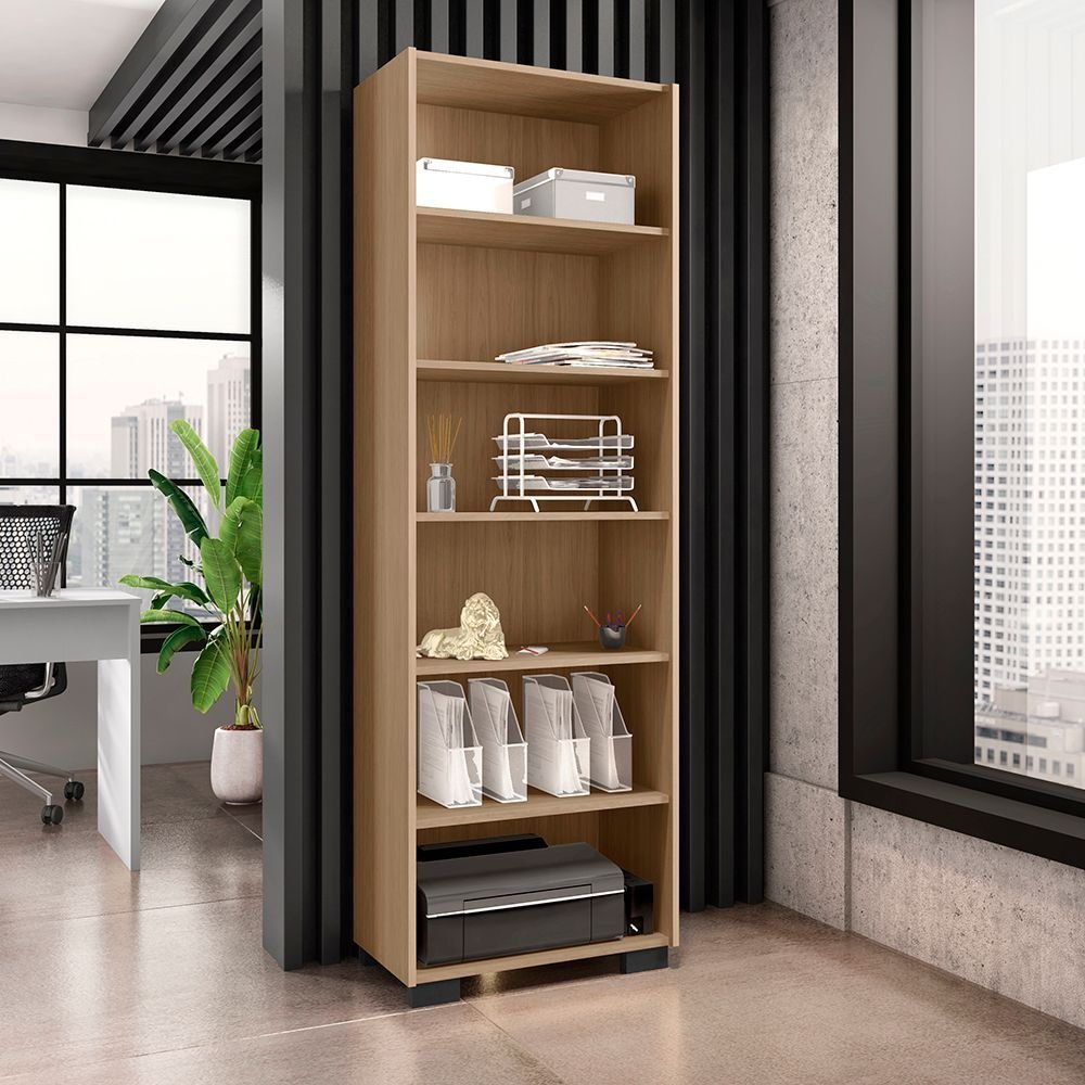 Estante de Livros 60,5CMX188CM 5 Prateleiras Office Móveis Leão Marrom/Freijó Freijó