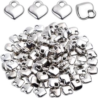 Aylifu 100 Peças de Pingentes em Forma de Coração Polidos, Mini Pingentes de Coração de Metal Prateado para Colares, Pul