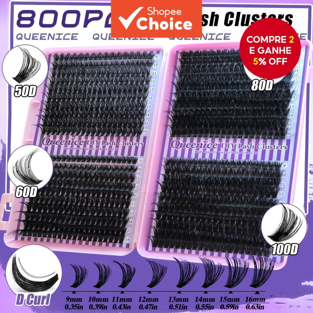 QUEENICE 800 Pcs Conjuntos De Cílios Autoadesivos-Kit Fofo D Curl 50D-100D Com Removedor E Pinça Para Férias Glam