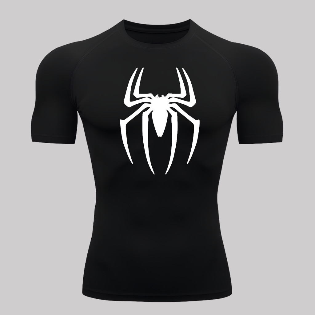 Camisa Compressão Proteção Uv 50+ Estampada Tecido Gelado Segunda Pele Manga Curta Aranha Homem Rash Spider Man