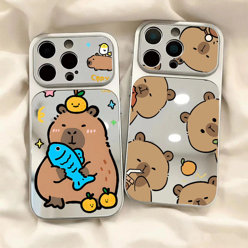 Bonito Dos Desenhos Animados Capivara Espelho Caso De Telefone Para Samsung Galaxy A05 A05S A15 A25 A35 A55 A04 A04e A04
