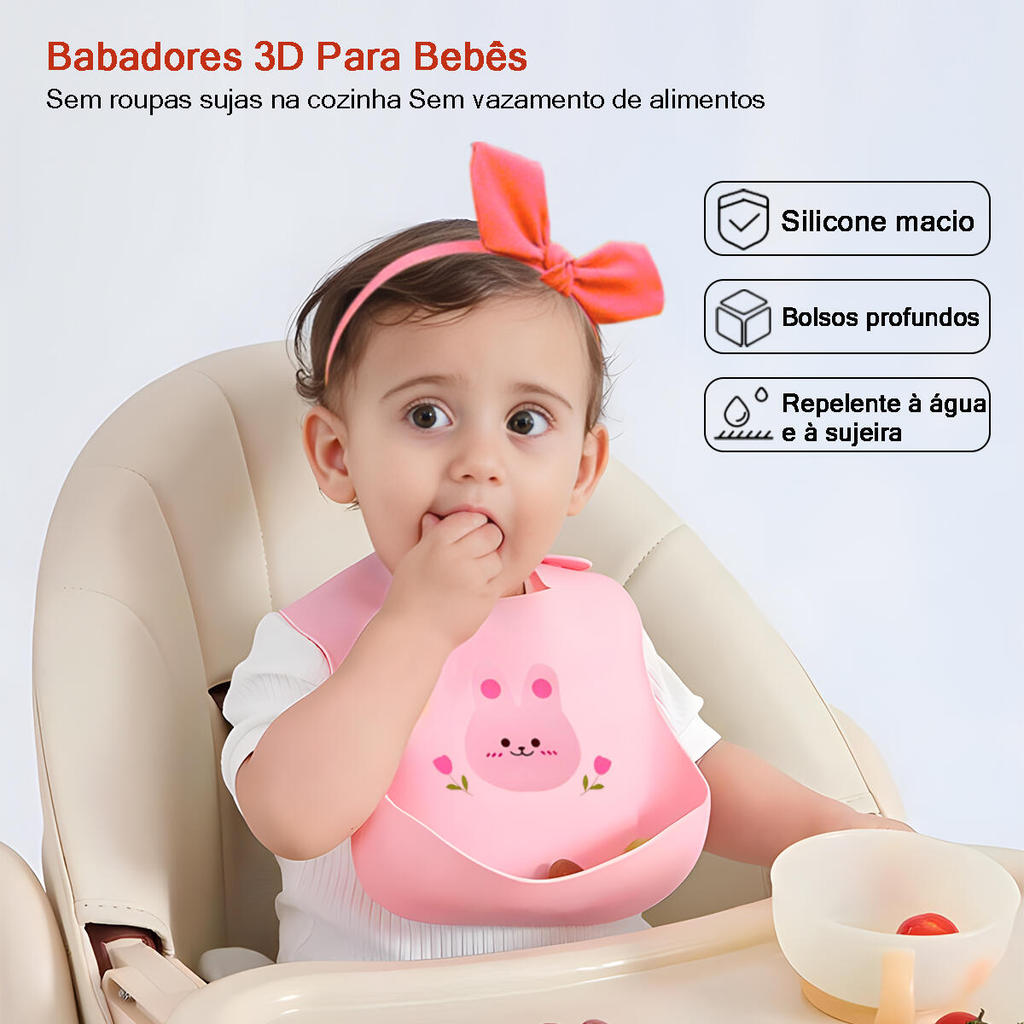 Babador Infantil de Silicone BA19 – Impermeável, Ajustável