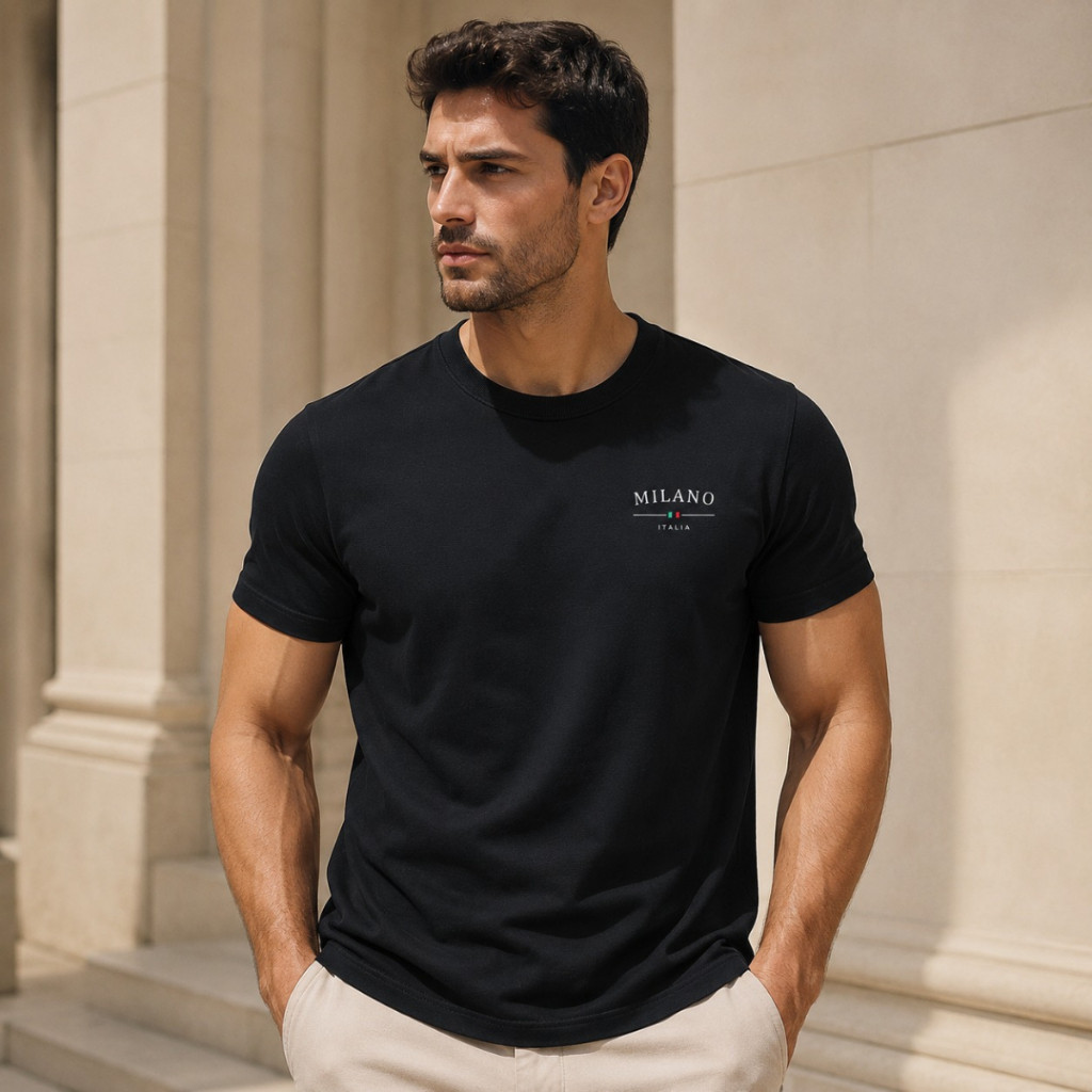 Camiseta Masculina Itália Milano Minimalista Basica Camisa 100% Algodão 30.01 Moda Masculina